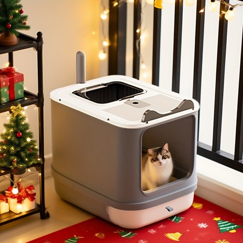 Covered cat litter box - litter,
